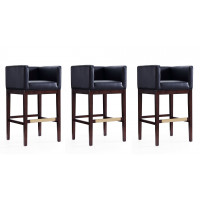 Manhattan Comfort 3-BS012-BK Kingsley 38 in. Black and Dark Walnut Beech Wood Barstool (Set of 3)